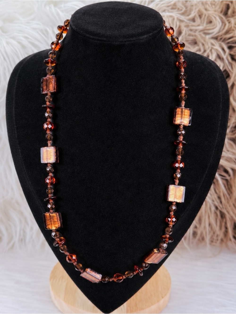 Beautiful weighted knotted between bohemian chic costume necklace